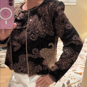 Sean Collection silk paisley beaded sequined camisole top with matching jacket